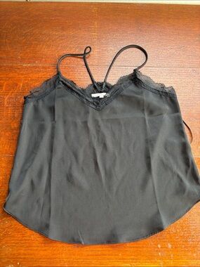 Skies Are Blue Black Satin Lace Trim Cami Tank Top Size S